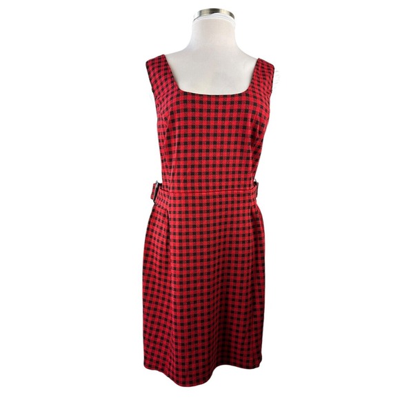 City Chic Pinafore Dress Plaid Checks Pini Gingham Red Black Buckle Plus Size 22 - Picture 2 of 11